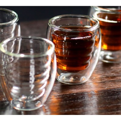 Factory wholesale double-layer glass inner thread shape insulated glass tea cups iced tea glasses