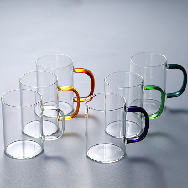 Borosilicate Glass Tea Cup Multiple Color Handle glass tea cups of free OEM Cup 300ml Capacity