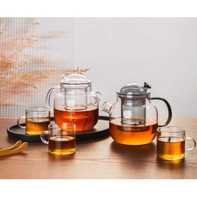 Factory wholesale home high borosilicate transparent glass tea set capacity with filter teapot