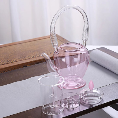 New Amazing Tea Kettle Pink Color High Glass Tea Set With Filter Stove Steaming Teapot 750ml