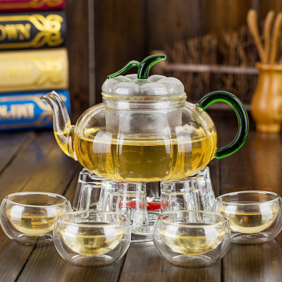 Thickened hand-made heat-resistant high borosilicate glass filter striped clear Glass Tea Set