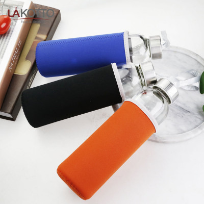 Borosilicate drink glass water bottle 500ml with silicone sleeve spring water in glass bottles