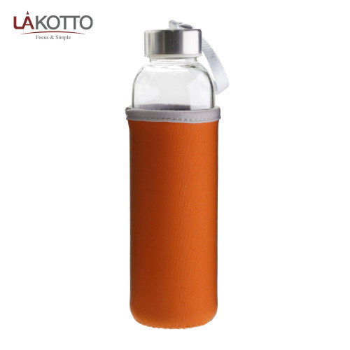 Borosilicate drink glass water bottle 500ml with silicone sleeve spring water in glass bottles