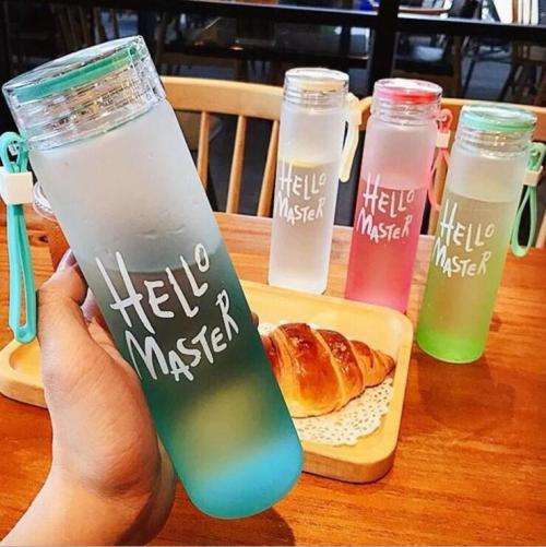 Hot Sell colorful letter glass water bottle with cloth cover frosted portable by free OEN design