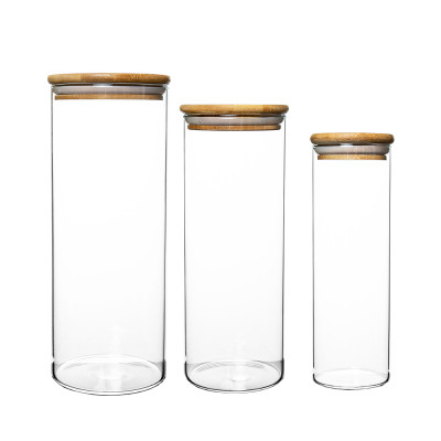 High Borosilicate Glass Bottle Coffee Beans Airtight Bamboo Lid Storage Organization glass canisters