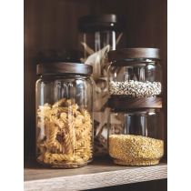 2024 distributor Home Use Glass Kitchen Canisters Bamboo Lids Clear Glass Food Storage Jar