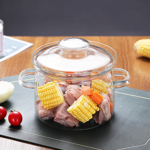 Big Size Transparent Clear Double-ear Cooking Pot High glass Borosilicate glass cooking pot