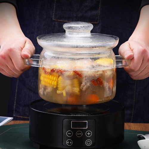 Big Size Transparent Clear Double-ear Cooking Pot High glass Borosilicate glass cooking pot