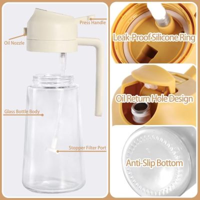 2 in 1 Olive Oil Dispenser Bottle Cooking 470ml Glass Oil Spray Bottle with Premium Nozzle for BBQ