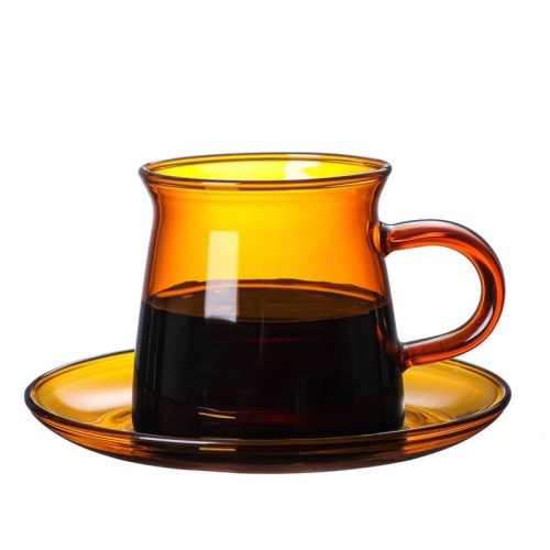 2024 new fashion wholesales OEM deisgn glass coffee mugs amber color glass coffee cup and saucer