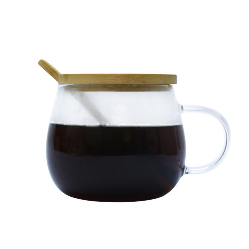 Hot sale Borosilicate Glass Tea/ Coffee/Water Mug With Bamboo Spoon and lid glass coffee mugs