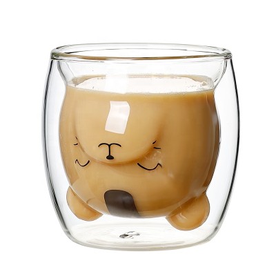 Hot Sale Customizable Logo Cute Animal Pattern High Borosilicate Single Wall Glass Cup glass of milk