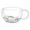 Factory bulk wholesale double wall glass coffee cup with dried flowers and handle milk glass
