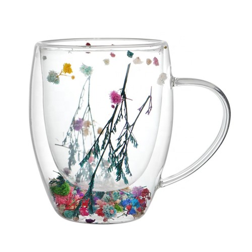 Wholesales Hot selling Creative Handmade Clear double wall glass mug cup with dry milk glass