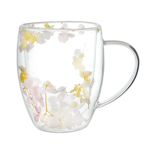 Wholesales Hot selling Creative Handmade Clear double wall glass mug cup with dry milk glass