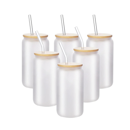 Hot selling good quality Heat resistant Straight beer can frosted glass water cup with straw