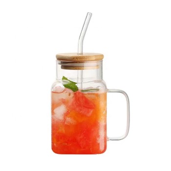 New Style High Borosilicate Glass Cup with Straw and Bamboo Lid Custom Shaped straw cup