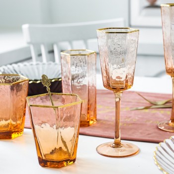 2024 Popular Colored Hammered Glassware Gold Different Shapes Goblet Glasses Party red wine glass