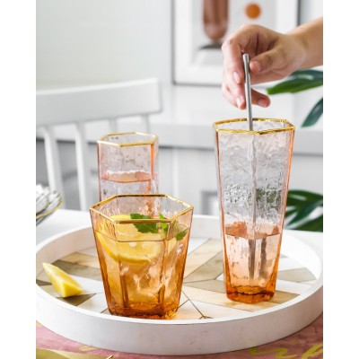 2024 Popular Colored Hammered Glassware Gold Different Shapes Goblet Glasses Party red wine glass