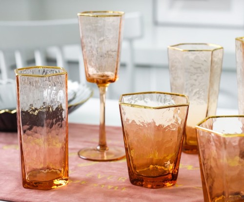 2024 Popular Colored Hammered Glassware Gold Different Shapes Goblet Glasses Party red wine glass