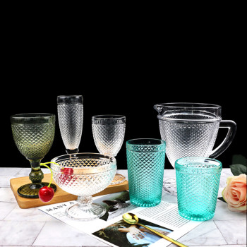 Top Selling Products 2023  Glassware Colored Goblet Wine Glasses Water Pressed Cocktail Glasses