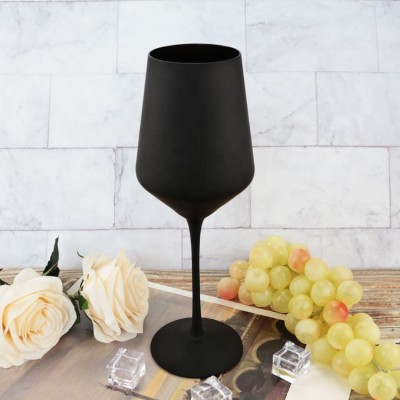 Wholesale Custom Elegant Long Stem Wine Glass Goblets Full Color Accent Blind Black red wine glass