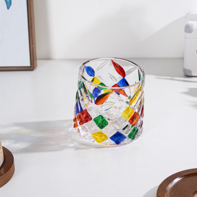 Hand painted tumbler whisky glass Multicolor decompression turn shaker personalized whiskey glasses