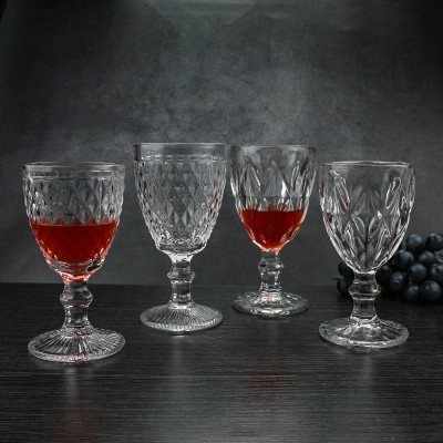 Manufacturer Glassware Clear Champagne Glasses Vintage Embossed Wine Glass Cocktail Glasses