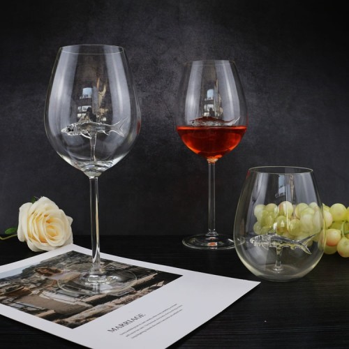 Hot Sale Luxury Custom Animal Design Wine Glasses Handmade Borosilicate Elegant Shark Red Wine Glass