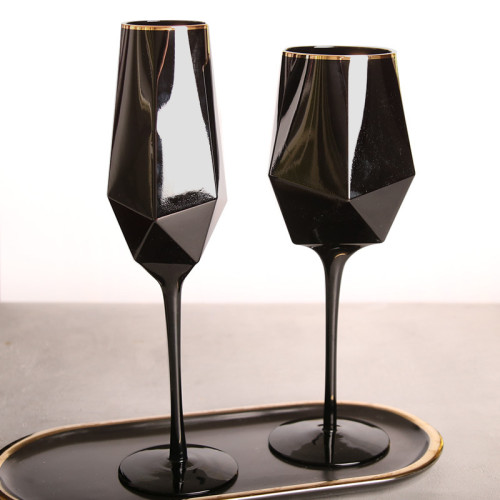 Wholesale Elegant Lead Free Goblet Wine Glasses Full Color Accent Blind Black Tasting red wine glass