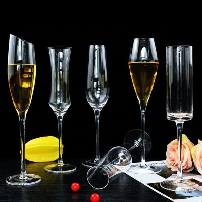Popular Hot Sale Handmade Clear Transparent Slanted Design Slim Celebrating Victory Cocktail Glasses