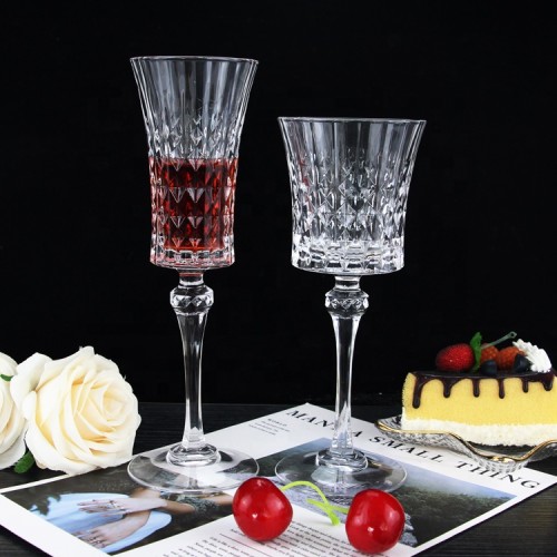 Wedding Party Event Wholesale Long Stem Wine Glass Elegant Diamond Vintage Goblets Cocktail Glasses