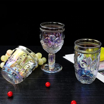 Deluxe Party Use Luster Coloured Pressed Glass Goblets Vintage Tumbler Wedding Cocktail Glasses