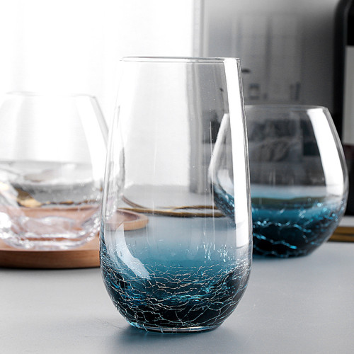 Wholesale Vintage cracked ice pattern custom blue Wine Goblets creative champagne red wine glass