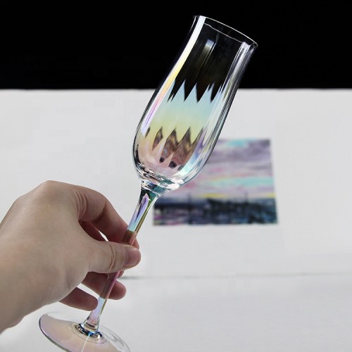 Electroplating ribbed custom logo red wine tasting glass champagne flute stemless Cocktail Glasses