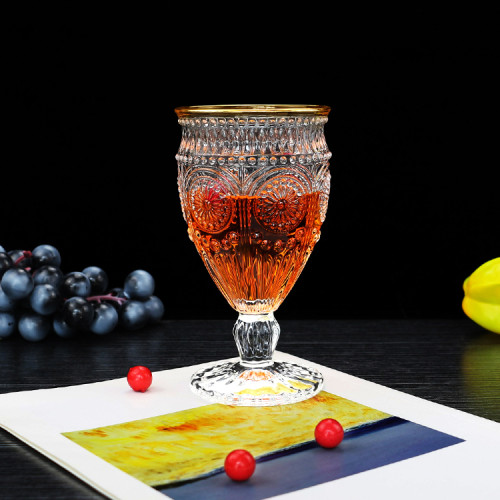 Machine-Made Sun Flower Goblets Wine Glasses Amazon Top Seller Glassware for Home Cocktail Glasses