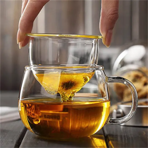 Heat Resistant 350ml Transparent Borosilicate Glass Milk Mug Flower Tea Pot Infuser glass tea cups