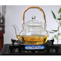 2024 New bamboo lifting handle glass teapot Transparent Manufacturer Bamboo Handle Glass Tea Set