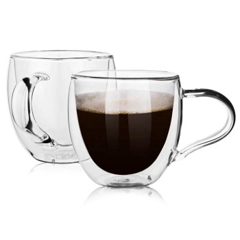 New Design 280ml Microwave Borosilicate double wall mug Heat Resistant Espresso glass coffee mugs