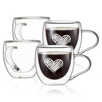 New Design 280ml Microwave Borosilicate double wall mug Heat Resistant Espresso glass coffee mugs