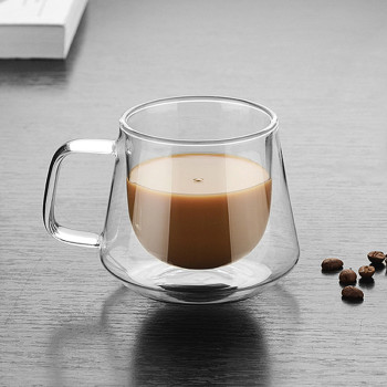OEM Hot selling double glass coffee mug with handle high quality glass coffee mugs of house and bar