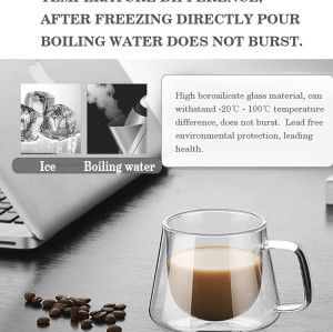 OEM Hot selling double glass coffee mug with handle high quality glass coffee mugs of house and bar