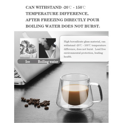 OEM Hot selling double glass coffee mug with handle high quality glass coffee mugs of house and bar