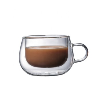 High borosilicate transparent double coffee cup resistant tropical handle flower glass coffee mugs