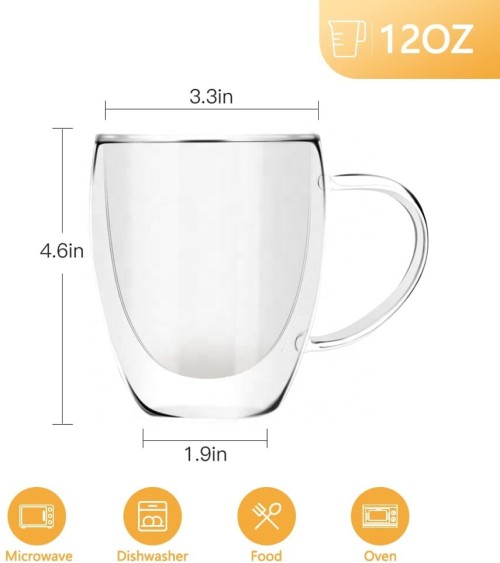 Manufactory 350ml 12 oz hot sells Premium Double Wall Insulated Coffee or Tea glass coffee mugs