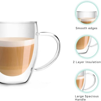 Manufactory 350ml 12 oz hot sells Premium Double Wall Insulated Coffee or Tea glass coffee mugs
