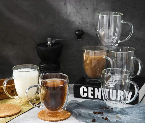 Manufactory 350ml 12 oz hot sells Premium Double Wall Insulated Coffee or Tea glass coffee mugs