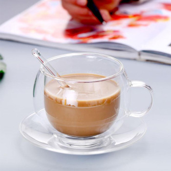 Wholesale 260ml Double coffee cups with handles transparent high borosilicate glass coffee mugs