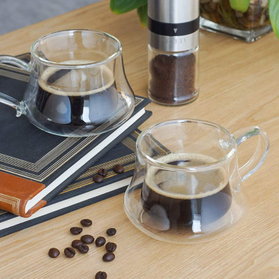 2024 hot selling Hand Made Heat Resistant Borosilicate Glass Double Wall glass coffee mugs