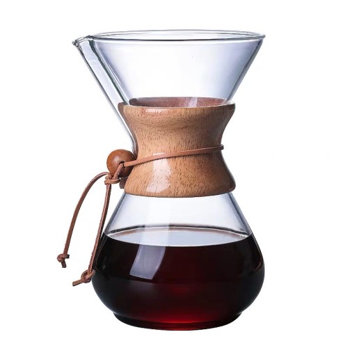 Hot Selling Coffee Cup Handblown  Glass Coffee Pot With Bamboo Sleeve glass coffee maker and pot